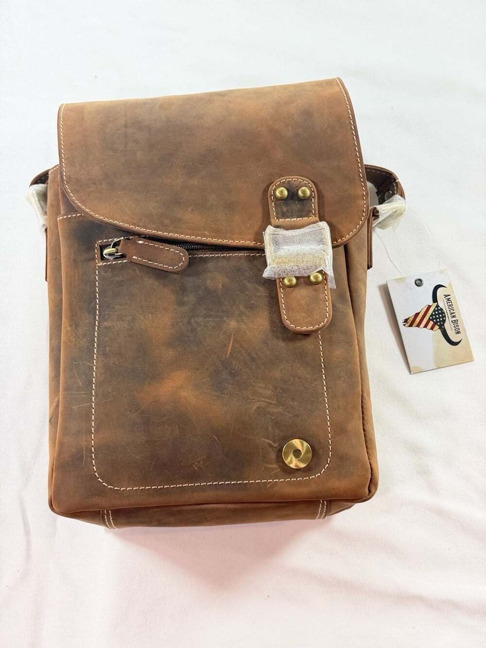 American‎ Bison Genuine Leather Vintage Style Crossbody Messenger Bag Code 1746